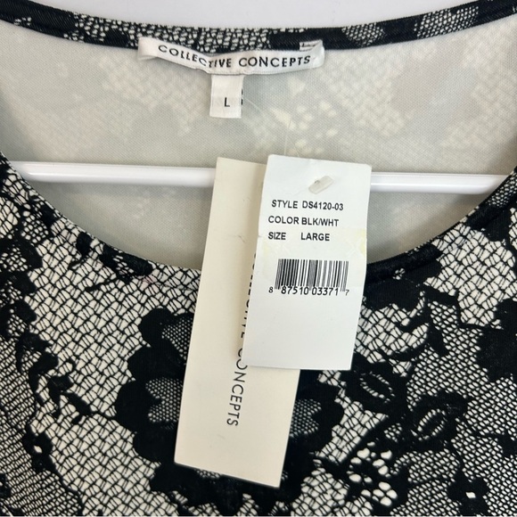 NWT Collective Concepts Black/White Lace Illusion Cap Sleeve Sheath Dress Large - Picture 7 of 9